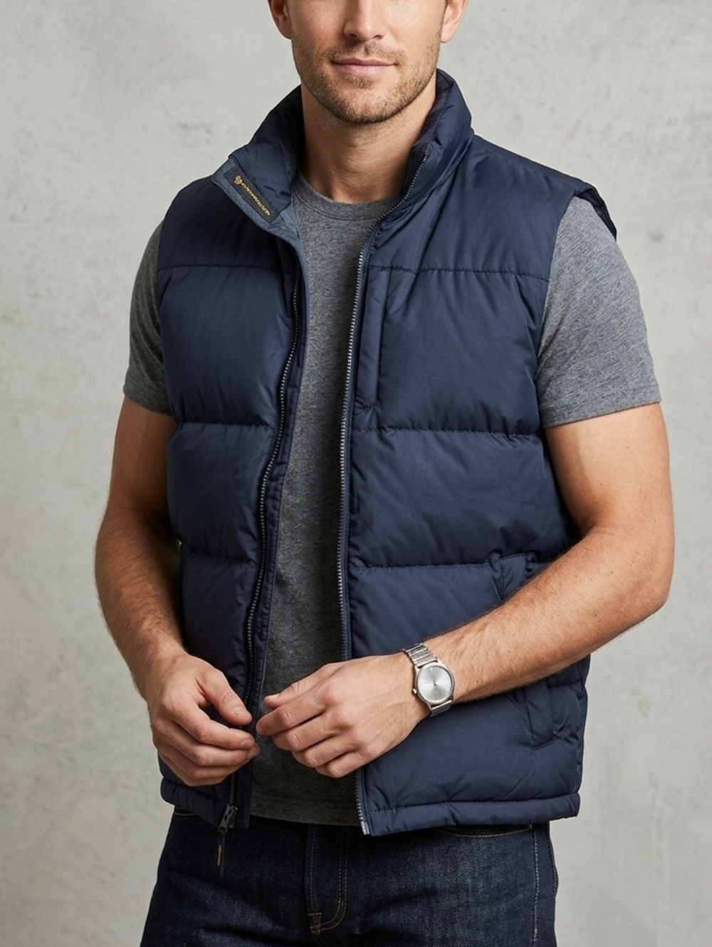 Down Puffer Vest Gothca Glacier  Reversible Tuck Away Hood Camping Outdoors Sz L